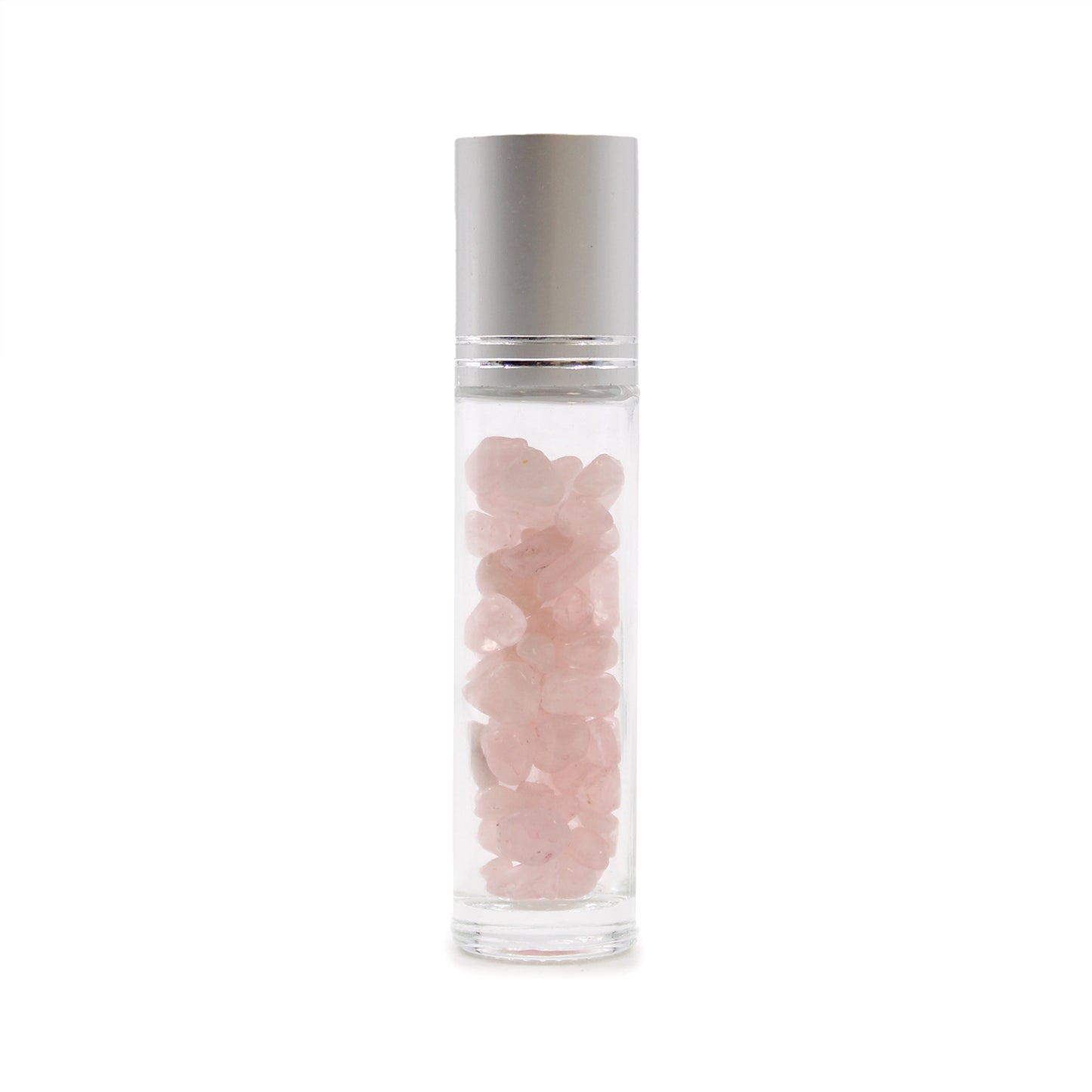 Flacon à bille pour huiles essentielles en quartz rose - Bouchon argenté