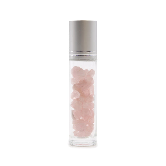 Flacon à bille pour huiles essentielles en quartz rose - Bouchon argenté