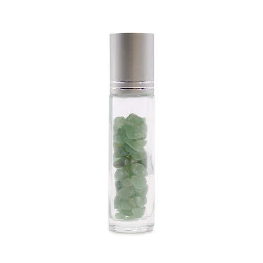 Flacon à bille pour huiles essentielles en pierre précieuse – Aventurine – Bouchon argenté
