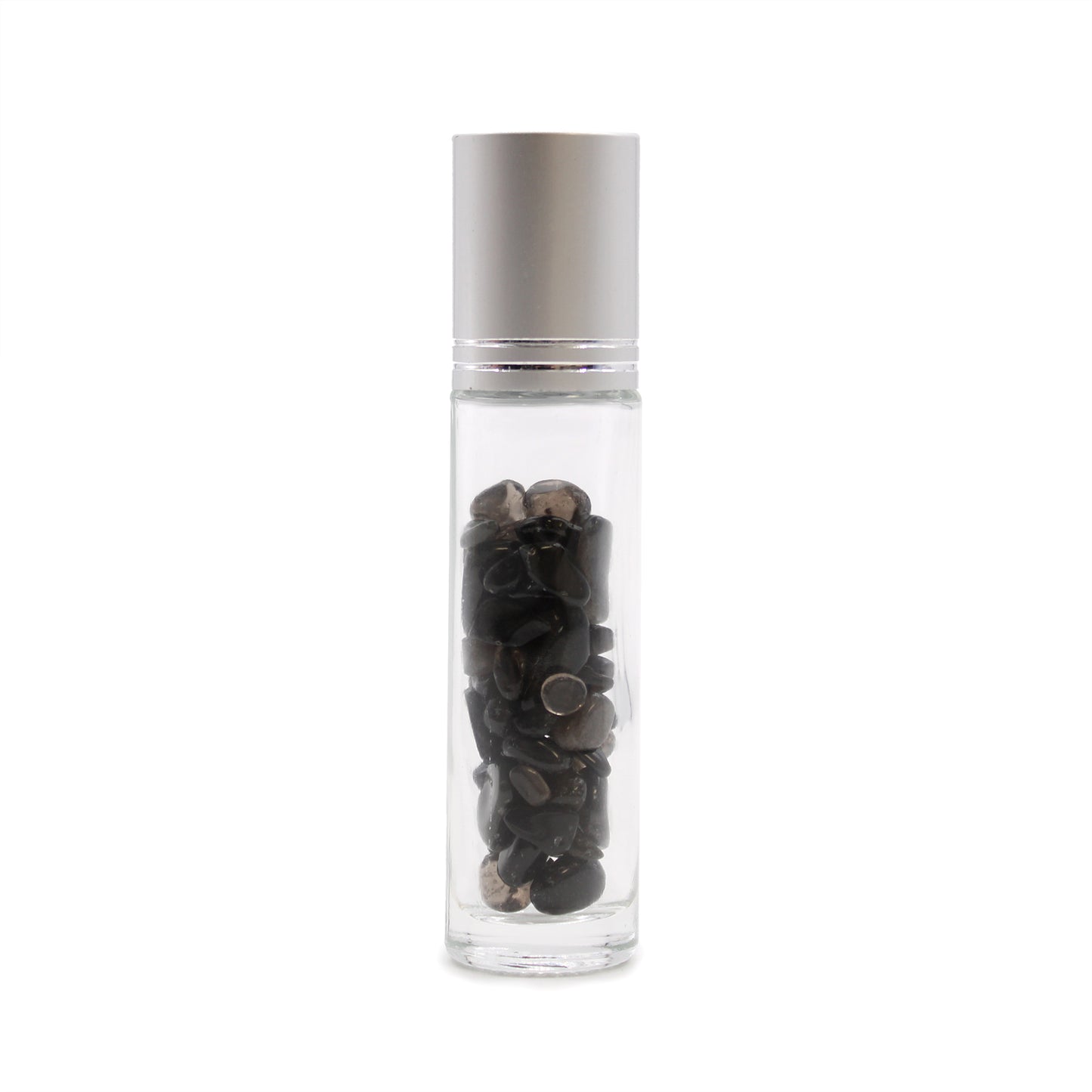 Flacon à bille pour huiles essentielles en pierres précieuses – Tourmaline noire – Bouchon argenté
