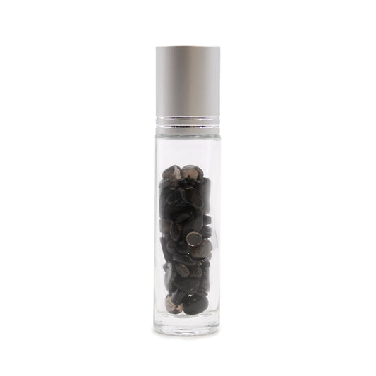 Flacon à bille pour huiles essentielles en pierres précieuses – Tourmaline noire – Bouchon argenté