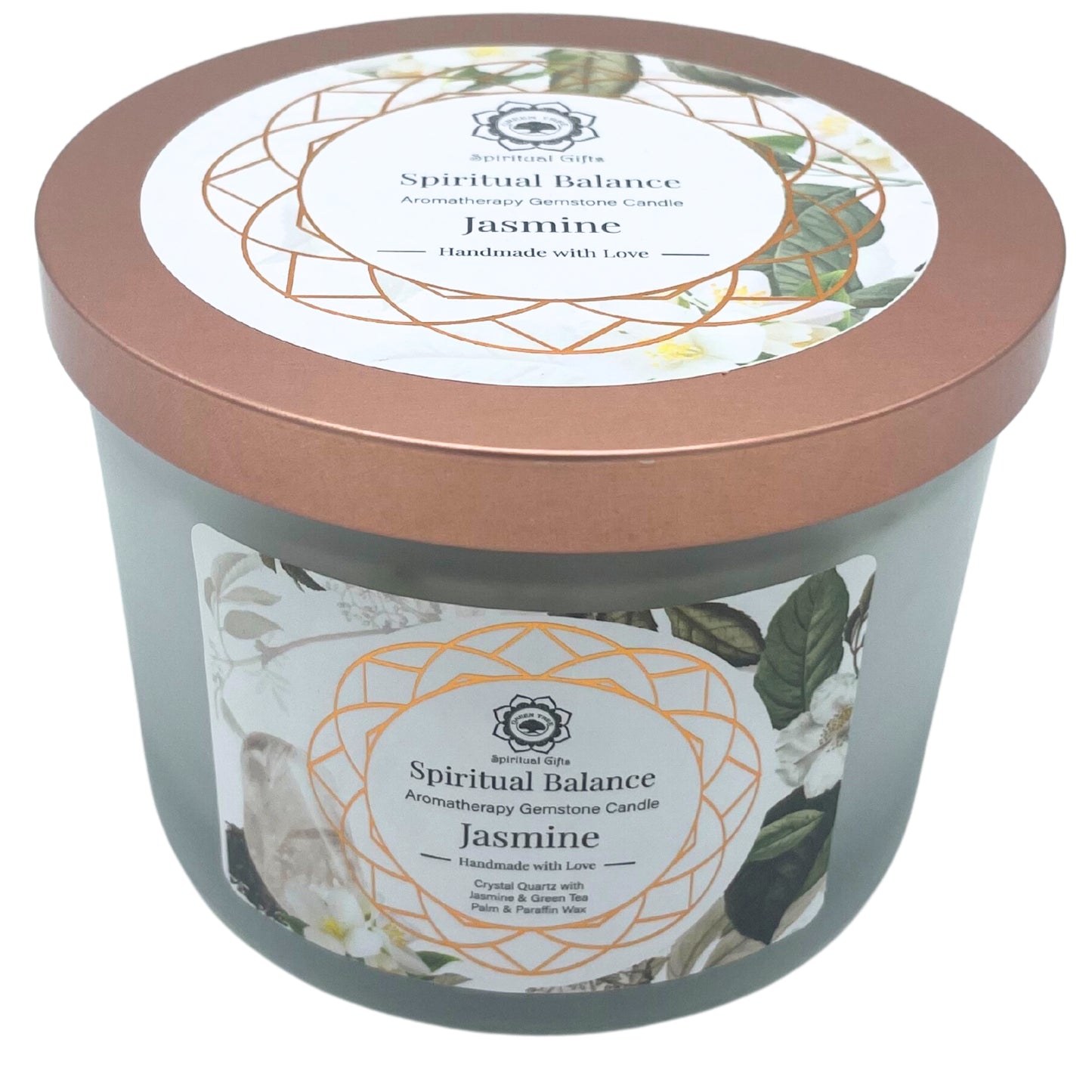 Bougie au jasmin et aux pierres précieuses de quartz cristallin - Équilibre spirituel
