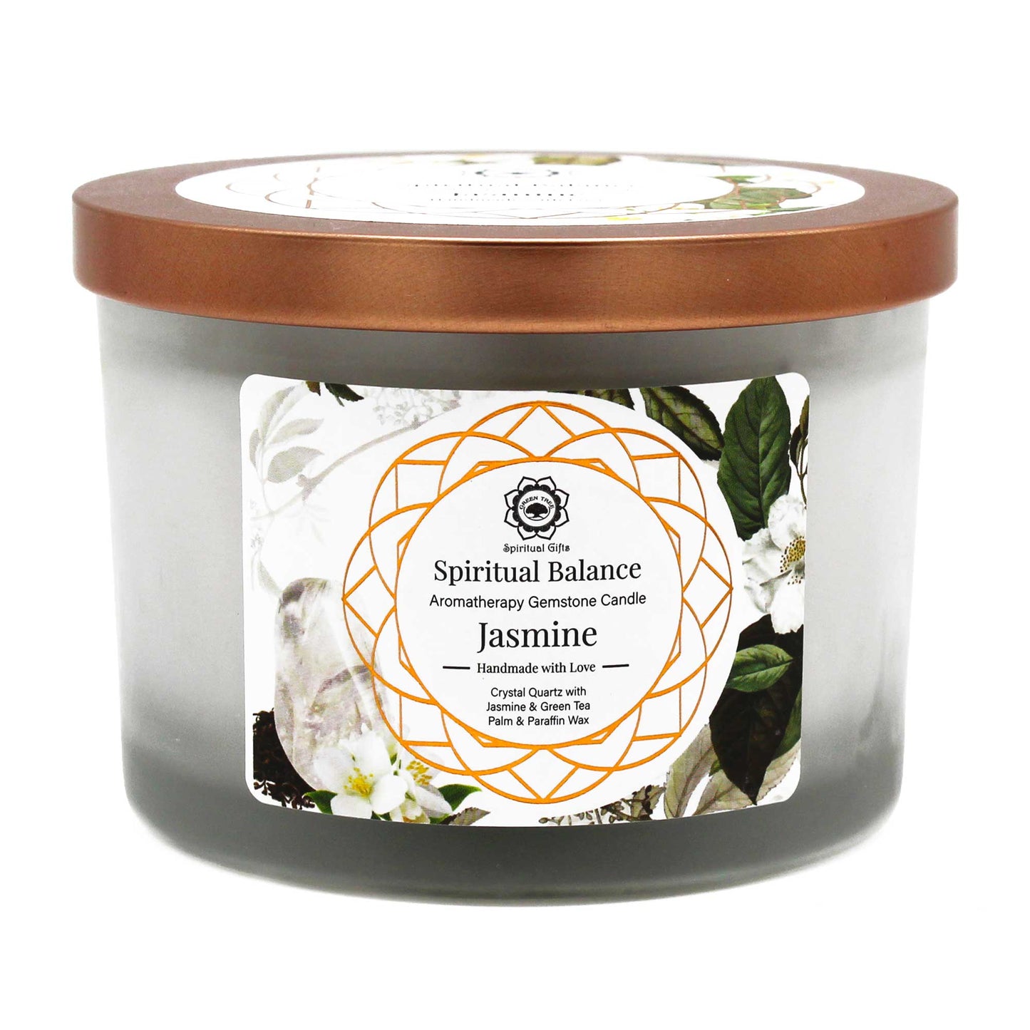 Bougie au jasmin et aux pierres précieuses de quartz cristallin - Équilibre spirituel