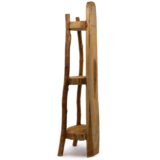 Eckschrank mit 3 Regalen aus natürlichem Teakholz - 90 cm hoch