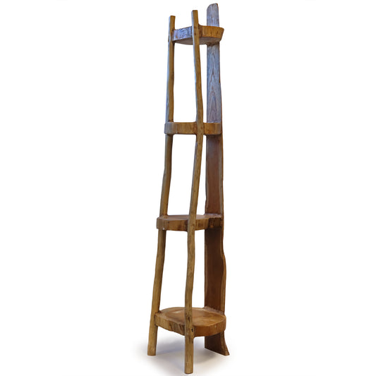 Eckschrank mit 4 Regalen, natürliches Teakholz, Höhe 135 cm
