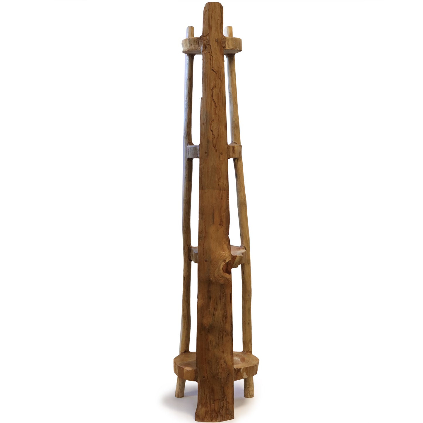 Eckschrank mit 4 Regalen, natürliches Teakholz, Höhe 135 cm