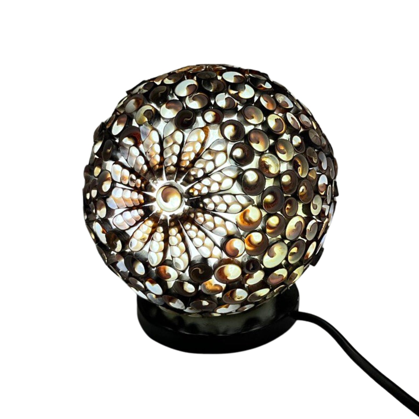Lampe coquillage bohème - Globe torsadé chocolat - 15 cm