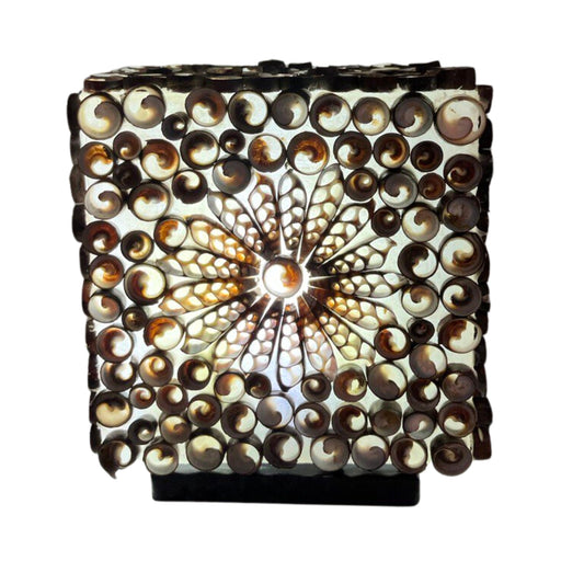 Lampe coquillage bohème - Carré torsadé chocolat - 15 cm