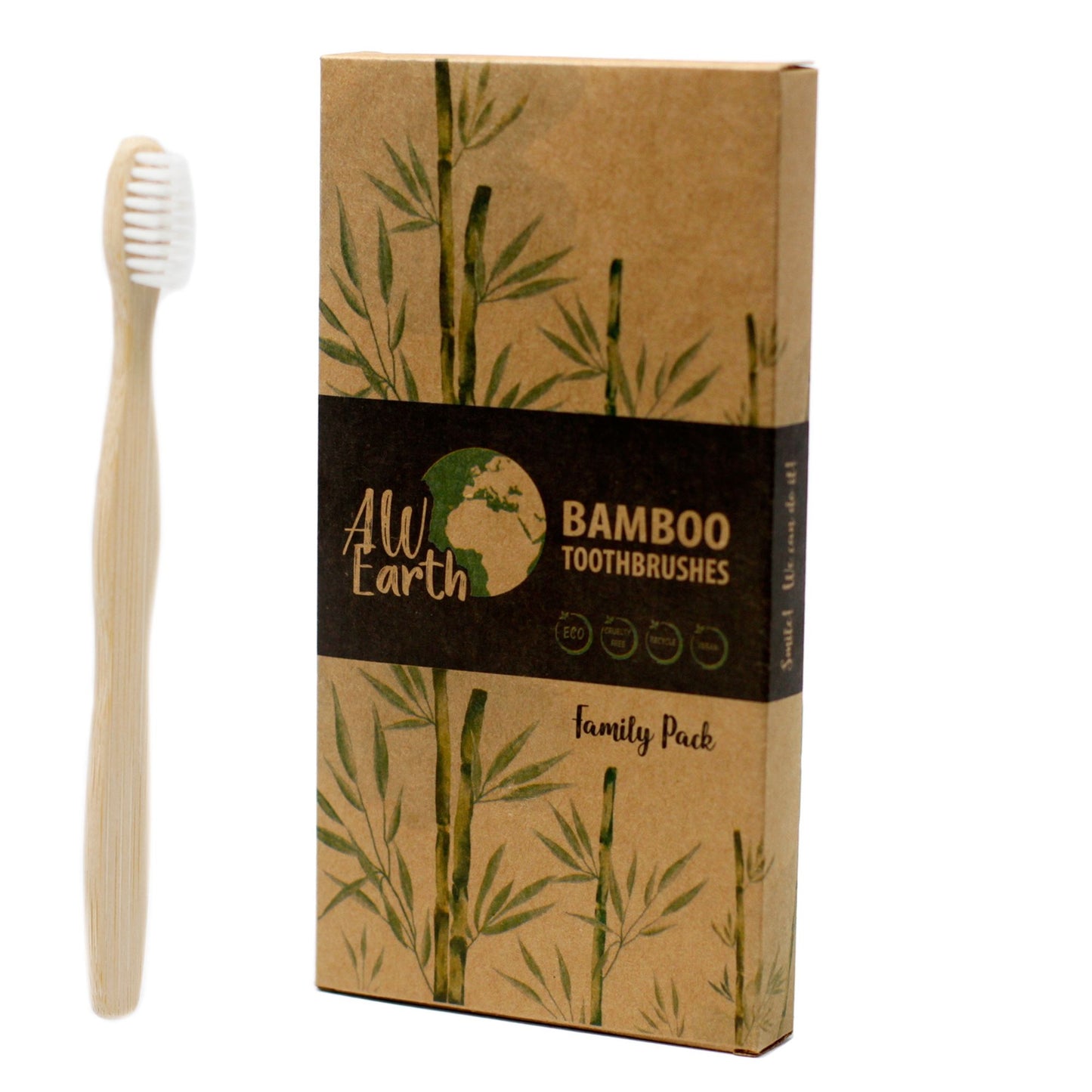 Coffrets de 4 brosses à dents en bambou - Blanc - 2 adultes 2 enfants