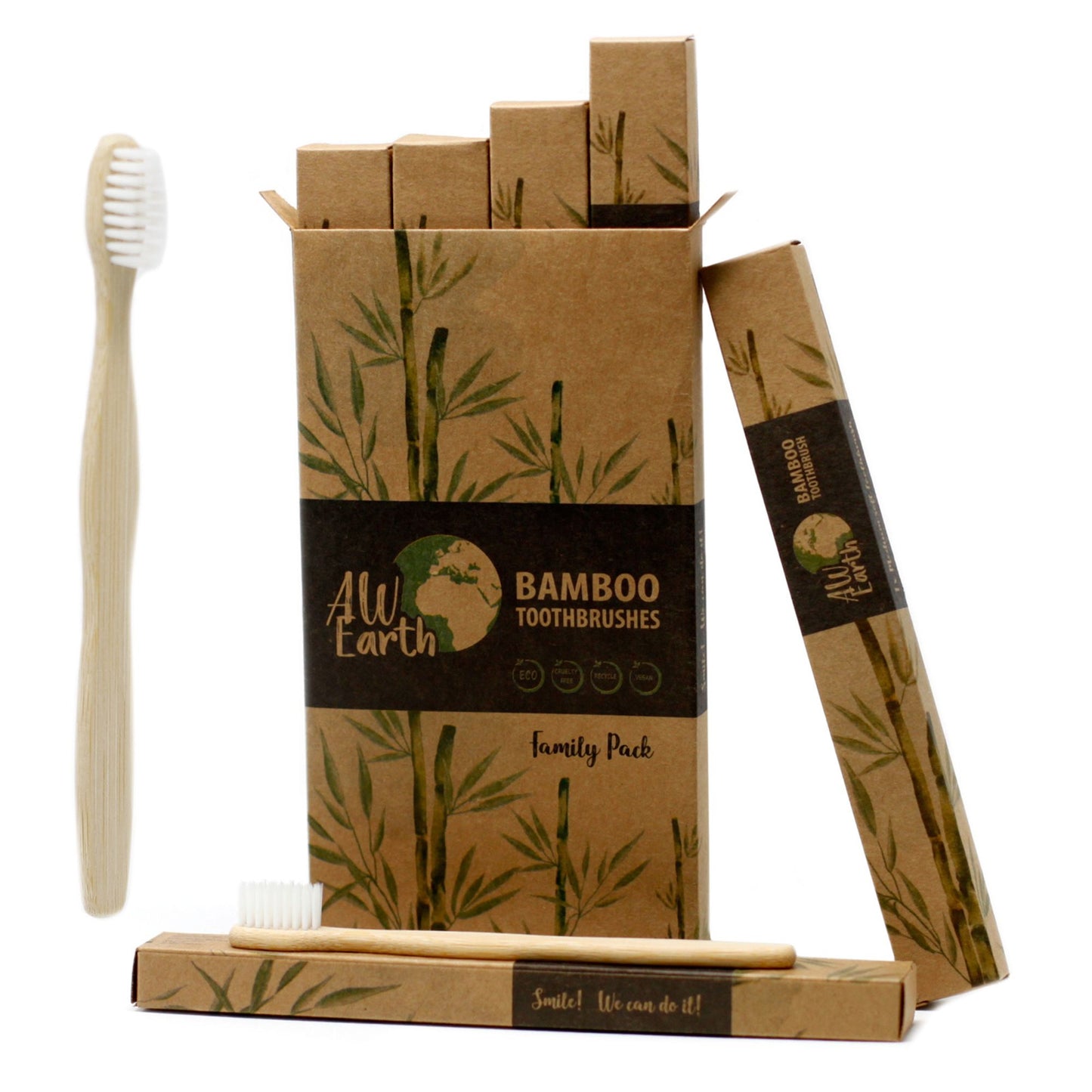 Coffrets de 4 brosses à dents en bambou - Blanc - 2 adultes 2 enfants