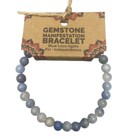 Bracelet Manifestation en Pierres Précieuses – Agate Dentelle Bleue – Indépendance