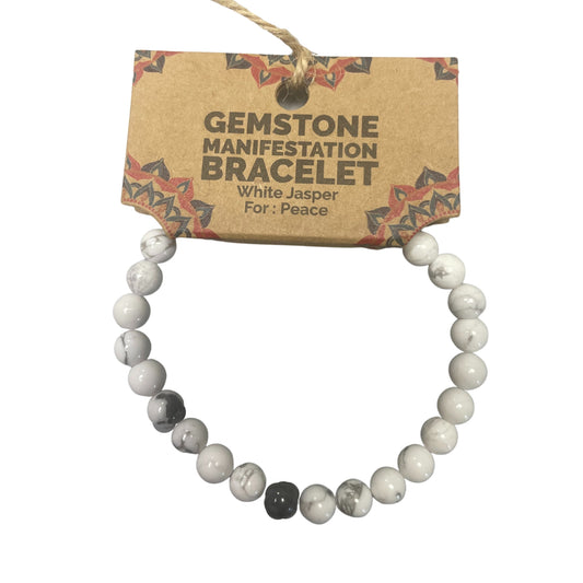 Bracelet Manifestation en Pierres Précieuses - Jaspe Blanc - Paix