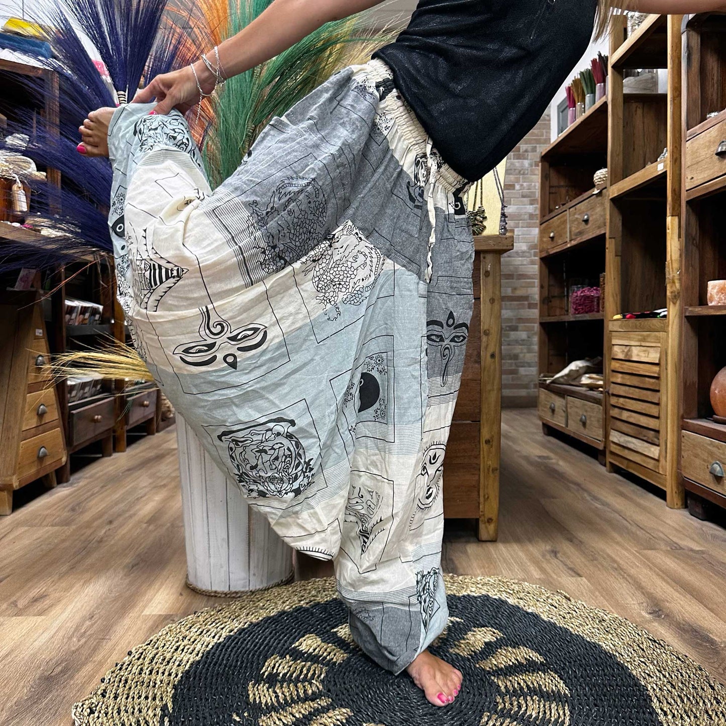 Pantalon de yoga et de festival - Imprimé Aladdin Himalaya en gris