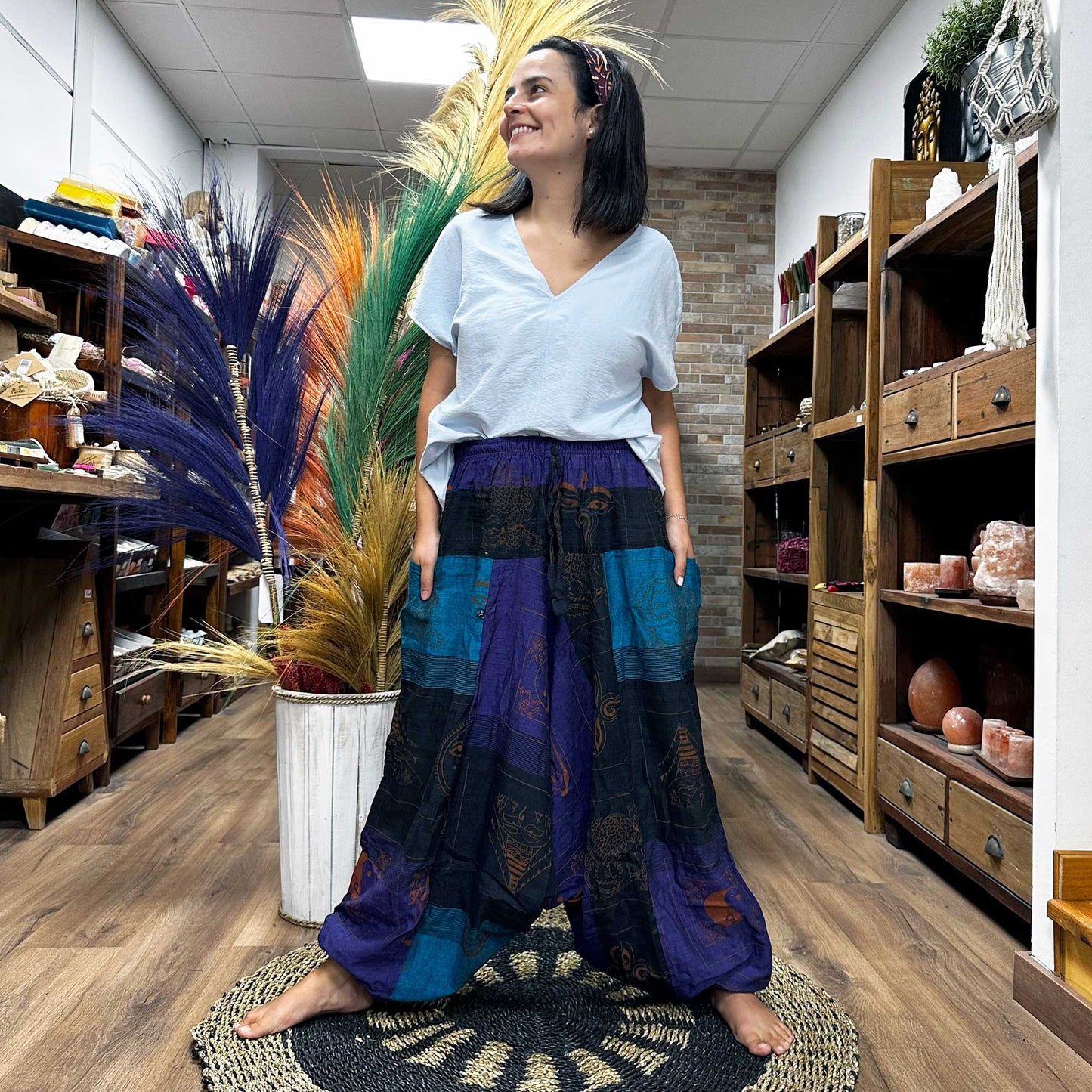 Pantalon de yoga et de festival - Imprimé Aladdin Himalaya en violet