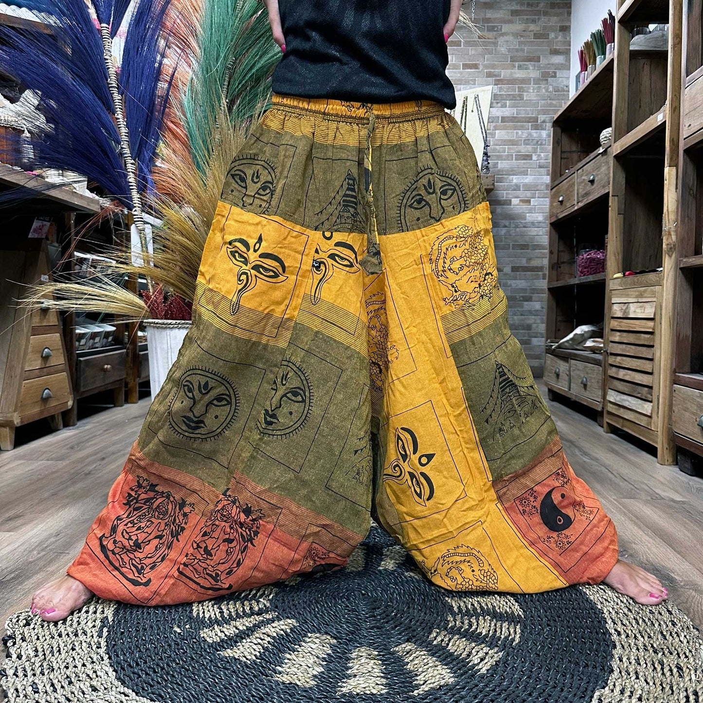 Pantalon de yoga et de festival - Imprimé Aladdin Himalayan en orange