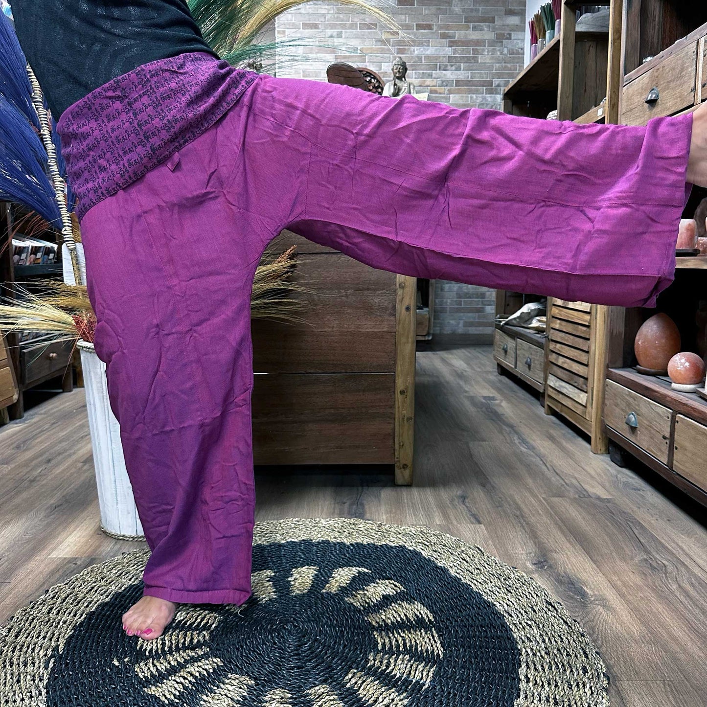 Pantalons de yoga et festivals – Mantra mandala du pêcheur thaïlandais en violet