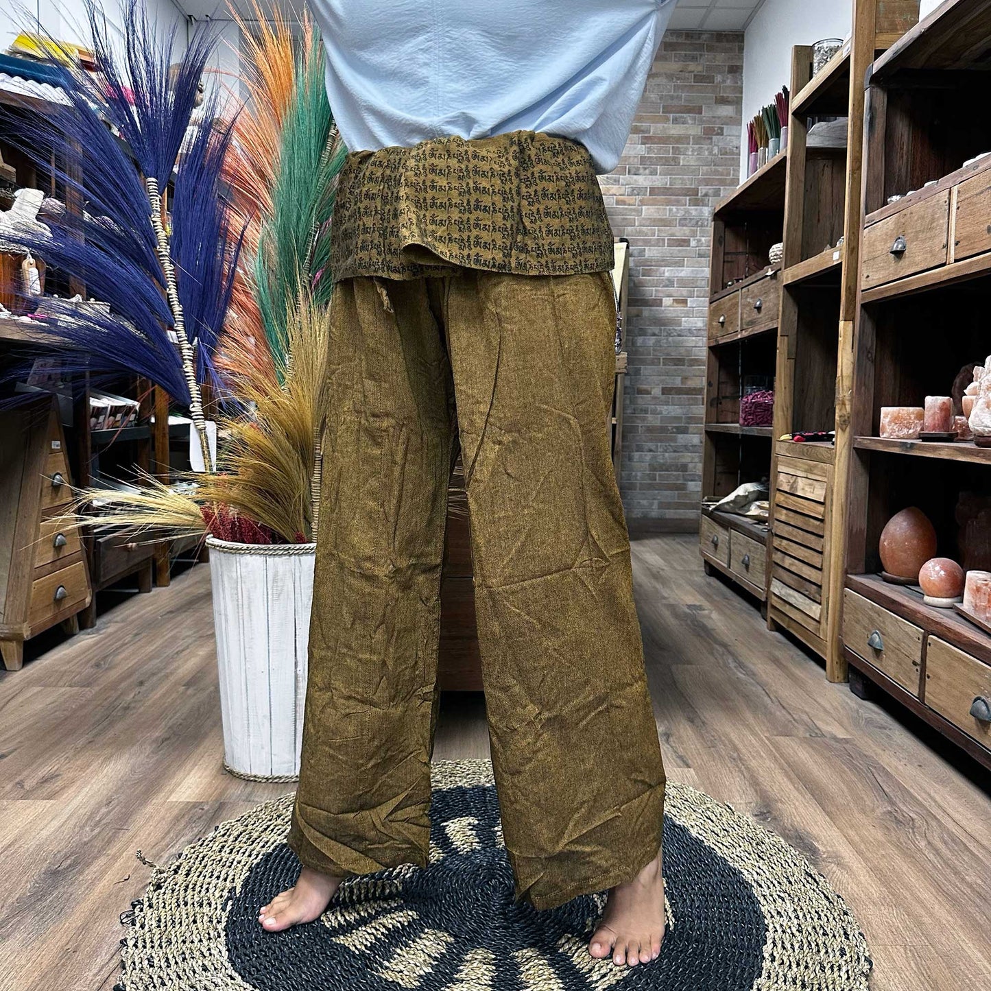 Pantalons de yoga et festivals – Mantra mandala du pêcheur thaïlandais en orange