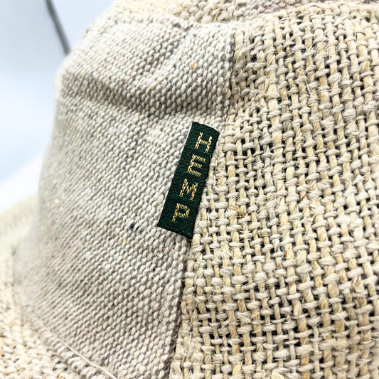 Chapeau de festival bohème en chanvre et coton avec patchs et anneaux - Naturel