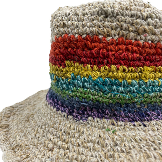 Chapeau de festival bohème en chanvre et coton tissé à la main - Arc-en-ciel