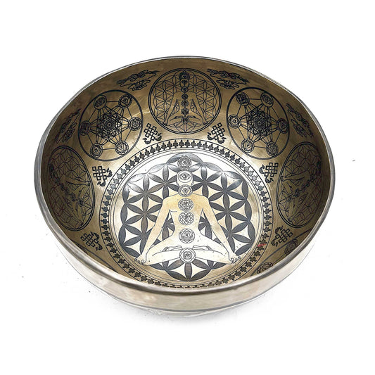 Bol chantant tibétain gravé pour la guérison - 16 cm - 7 chakras