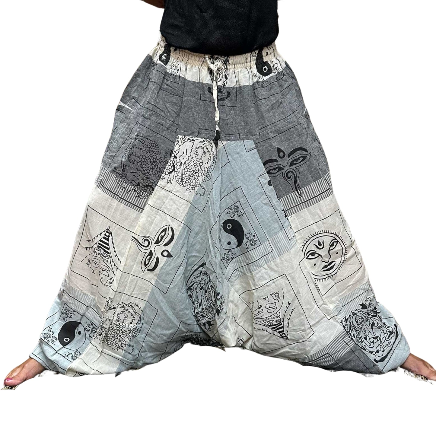 Pantalon de yoga et de festival - Imprimé Aladdin Himalaya en gris