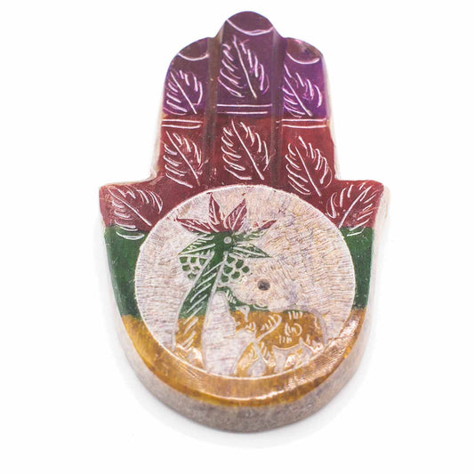 Porte-encens Hamsa en stéatite 9 x 6 cm - Éléphant et palmier