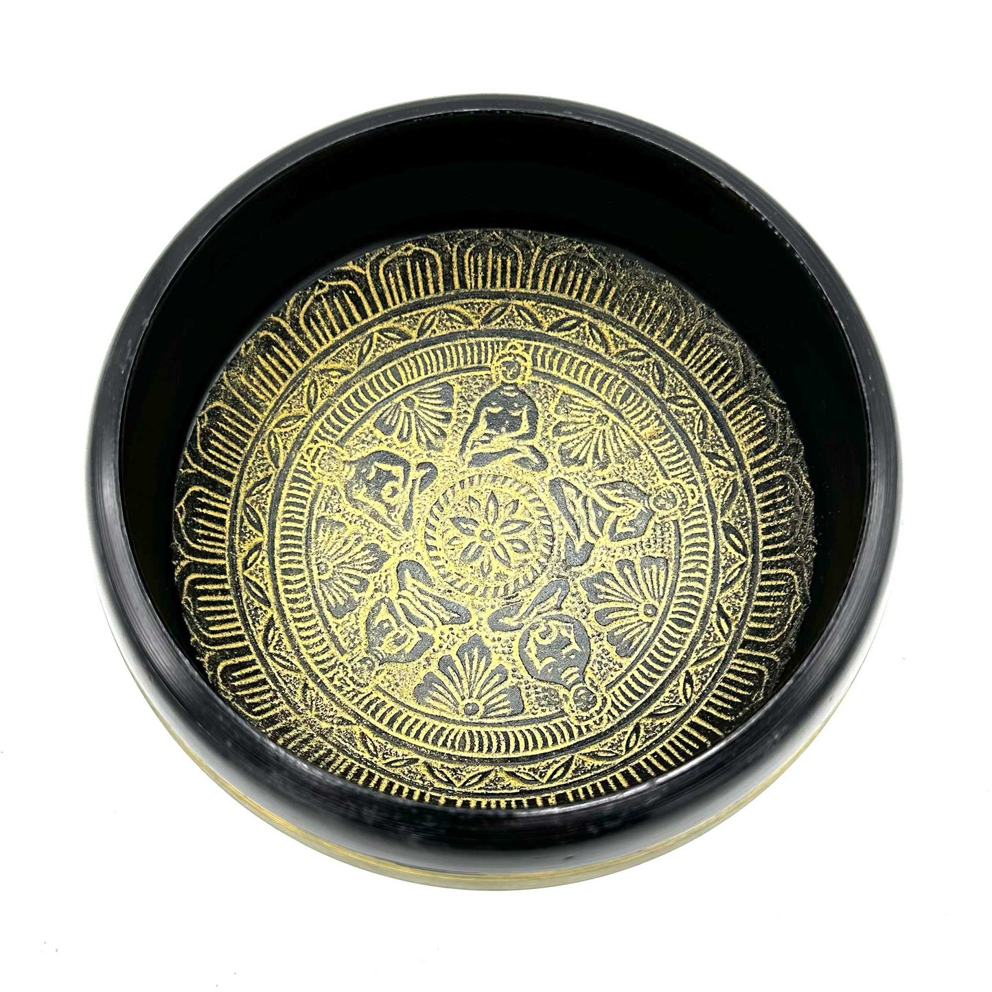 Bol chantant tibétain en poudre de terre - Mantra des cinq Bouddhas - 16 cm