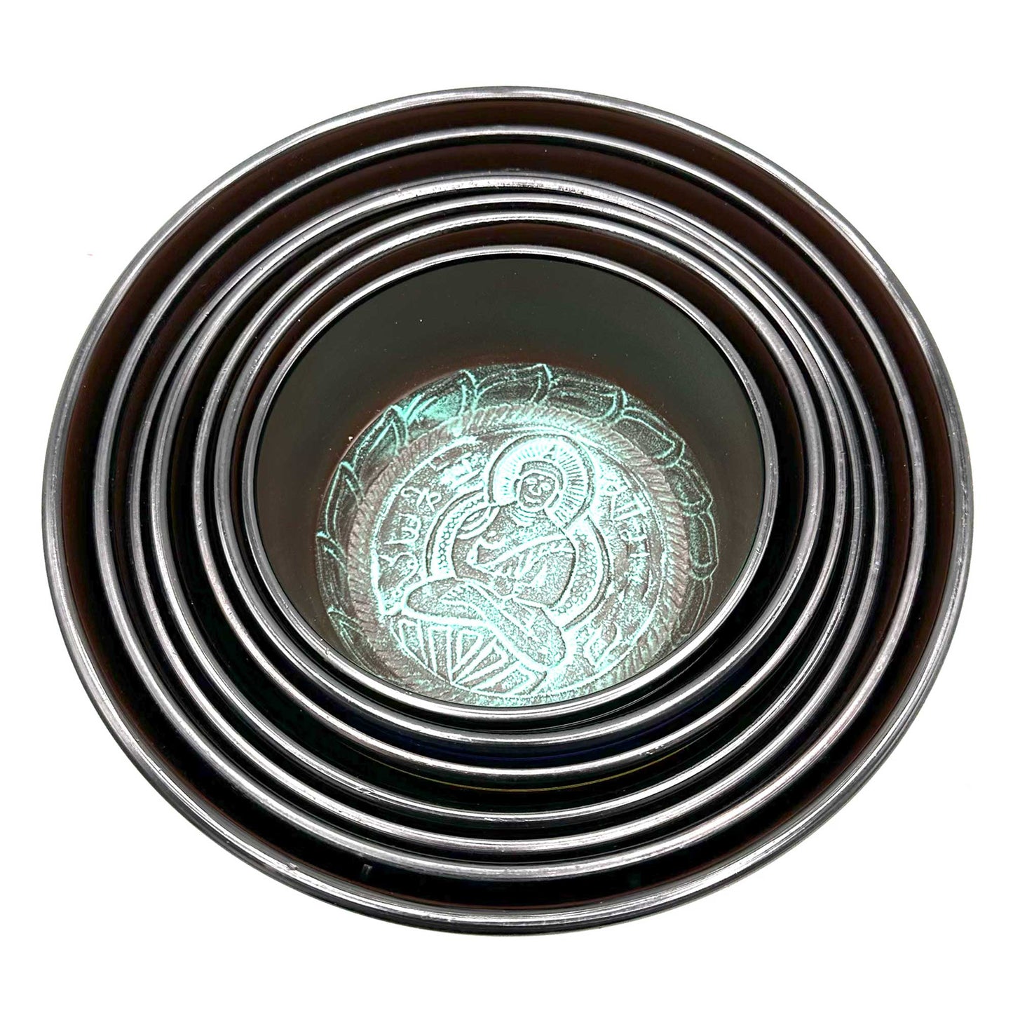 Grand ensemble de sept bols chantants tibétains pour chakras (19,5-35 cm)