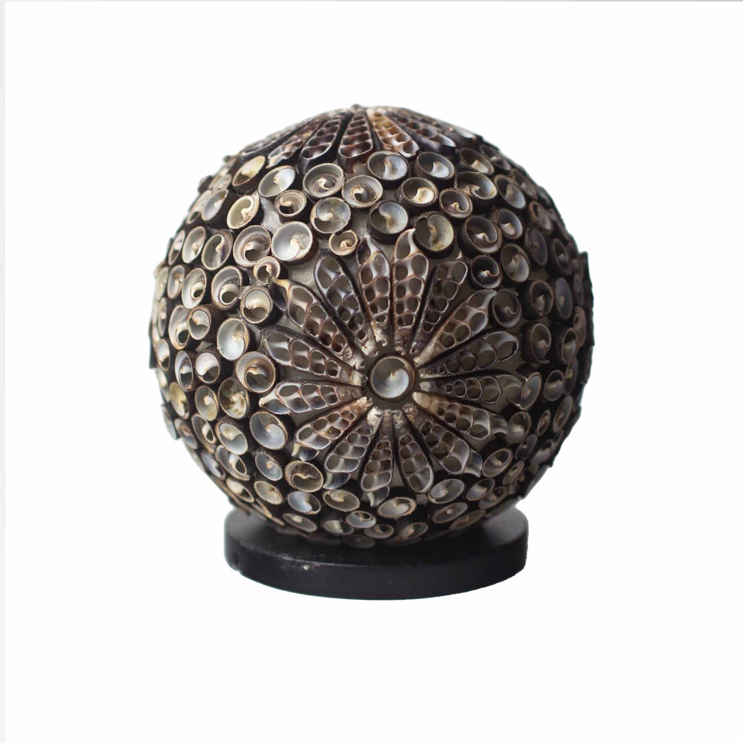 Lampe coquillage bohème - Globe torsadé chocolat - 15 cm