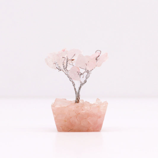 Mini árbol de piedras preciosas sobre base de orgonita - Cuarzo rosa (15 piedras)