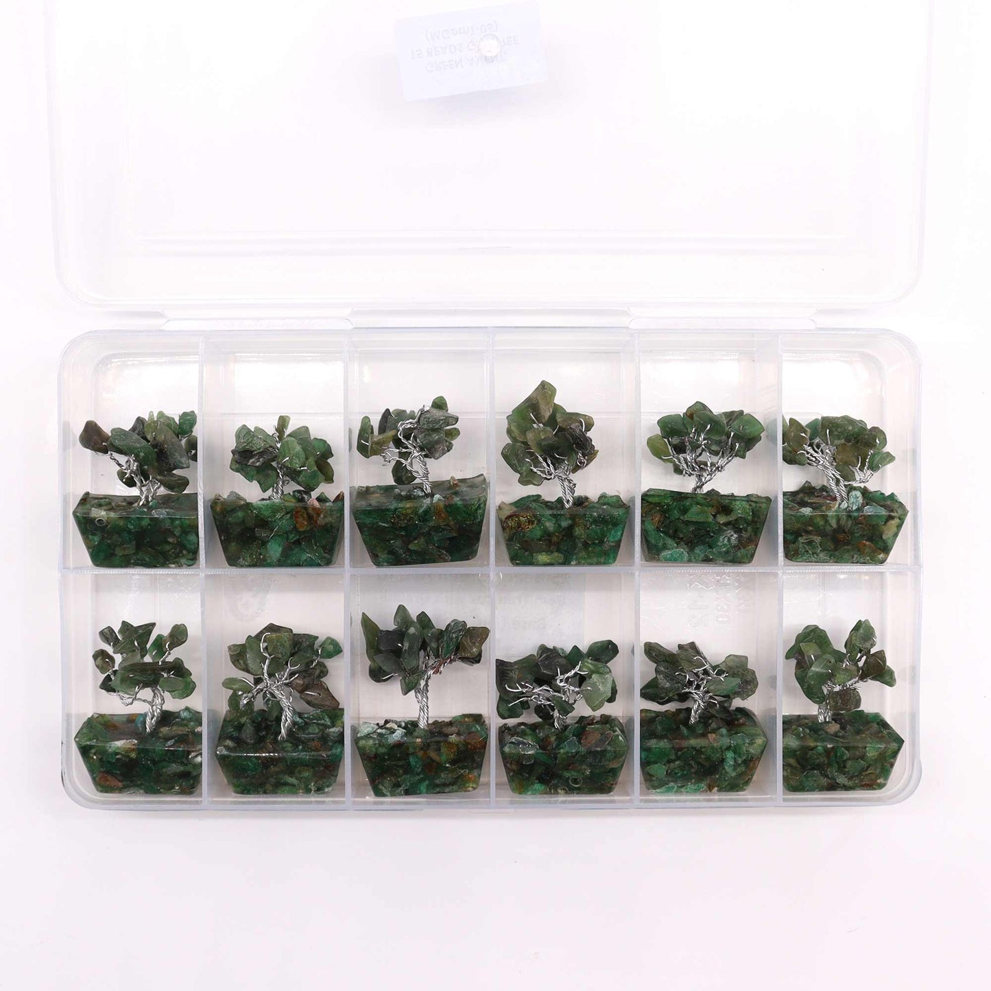 Mini arbre à pierres précieuses sur base en orgonite – Aventurine verte (15 pierres)