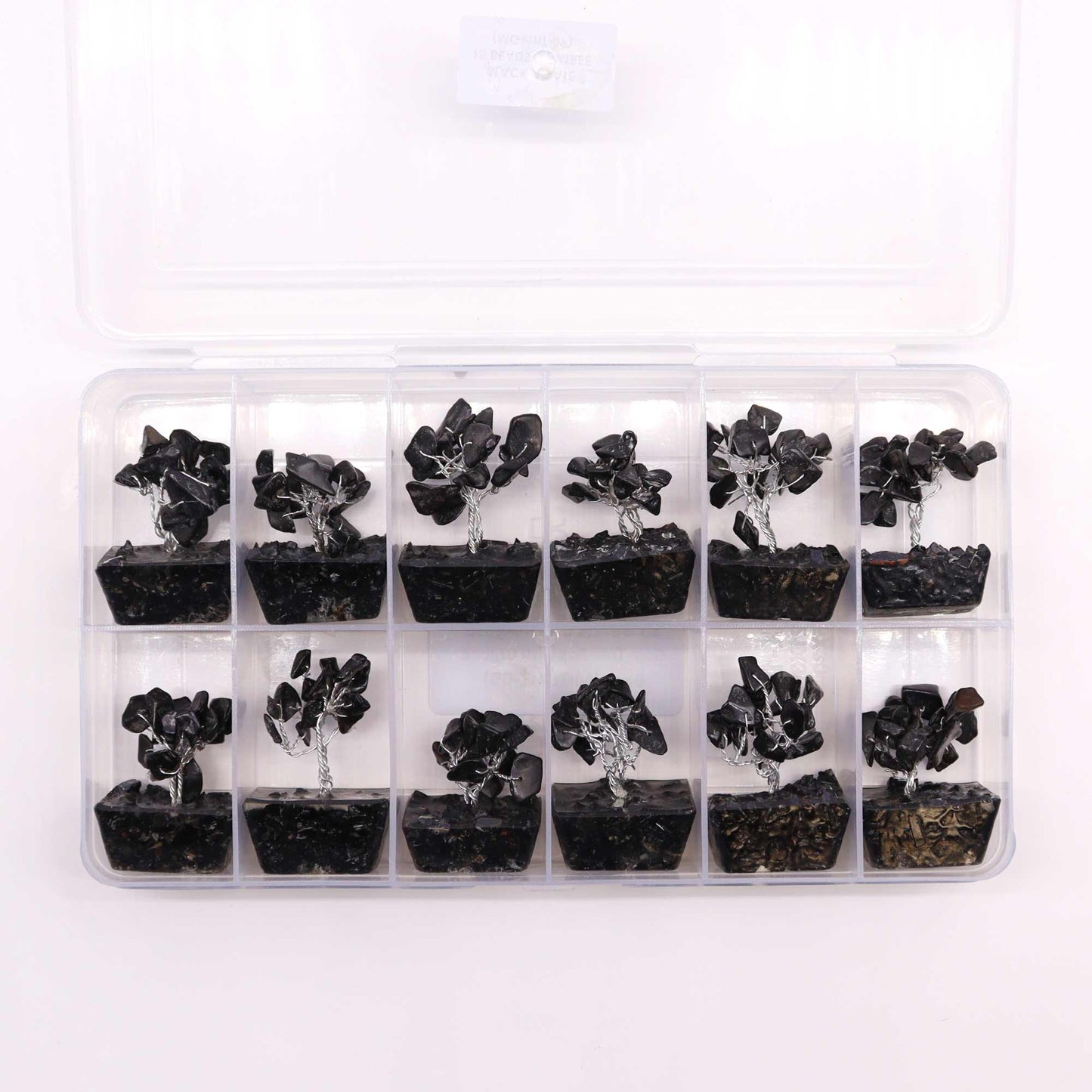 Mini arbre à pierres précieuses sur base en orgonite – Agate noire (15 pierres)
