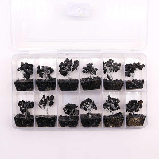 Mini arbre à pierres précieuses sur base en orgonite – Agate noire (15 pierres)