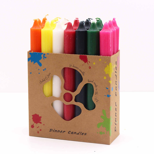 Lot de 21 bougies de table de couleur unie, mélange de 7 couleurs