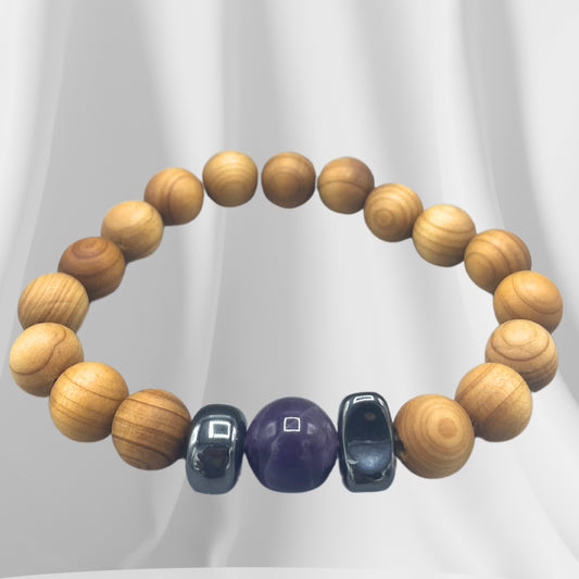 Bracelet en cèdre - Chakra du troisième œil - Améthyste