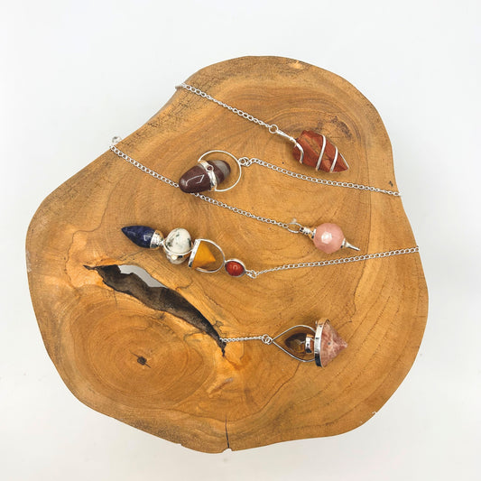 Pendule Lanterne de Vie en Pierres Précieuses - Agate Noire et Quartz Rose