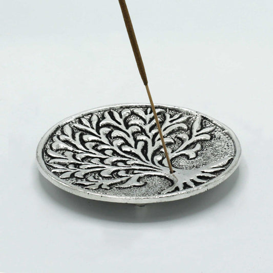 Räucherstäbchenhalter „Baum des Lebens“ aus poliertem Aluminium, 10 cm