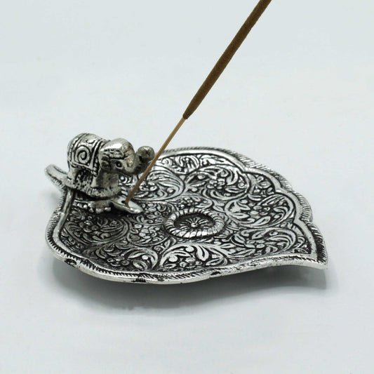 Räucherstäbchenhalter Elefantenblatt, poliertes Aluminium, 11 cm