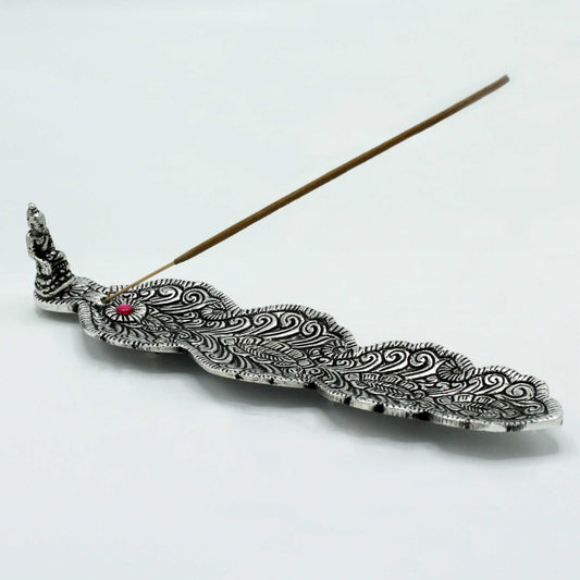 Langer Räucherstäbchenhalter Buddha Poliertes Aluminium 20cm