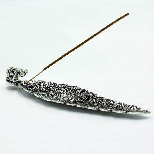 Langer Räucherstäbchenhalter Elefant Poliertes Aluminium 20cm