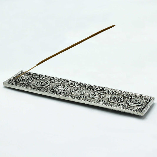 Langer Chakra-Räucherstäbchenhalter, poliertes Aluminium, 23 cm