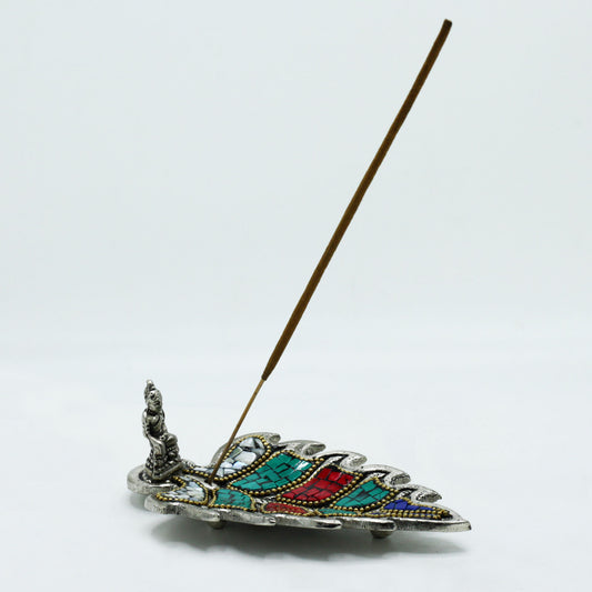 Porte-encens tibétain en forme de feuille de Bouddha
