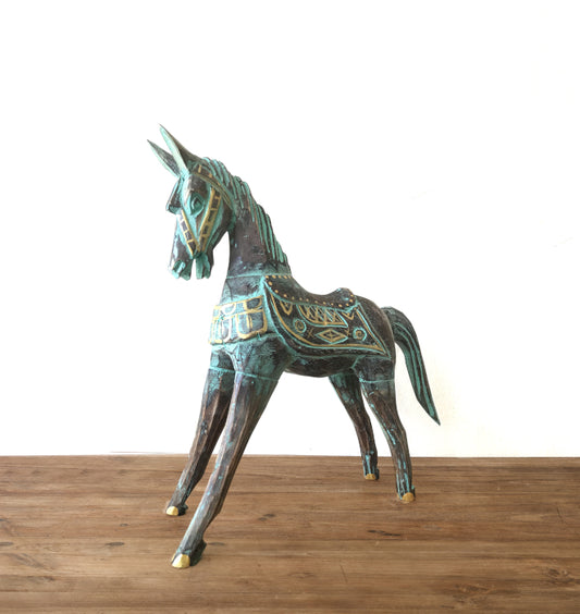 Mittleres Pferd in Gold und Türkis, 25 cm