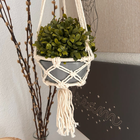 Kleiner Makramee-Übertopf – Natur – 16 cm Ring
