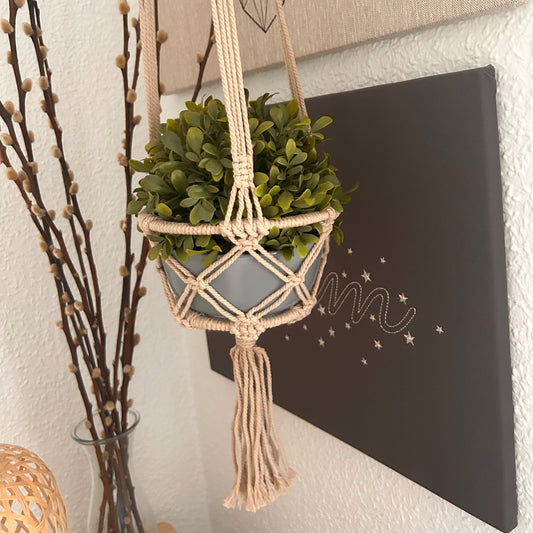 Kleiner Makramee-Übertopf - Beige - 16cm Ring