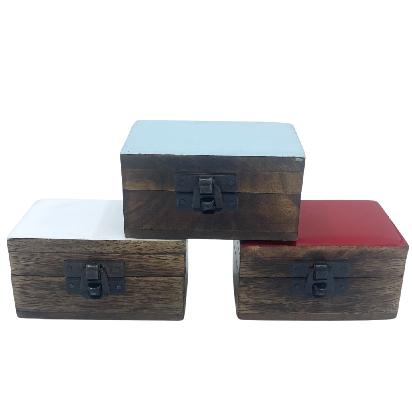 Pilulier en bois 9 x 5 x 4 cm - Couleurs unies en céramique - Assortiment