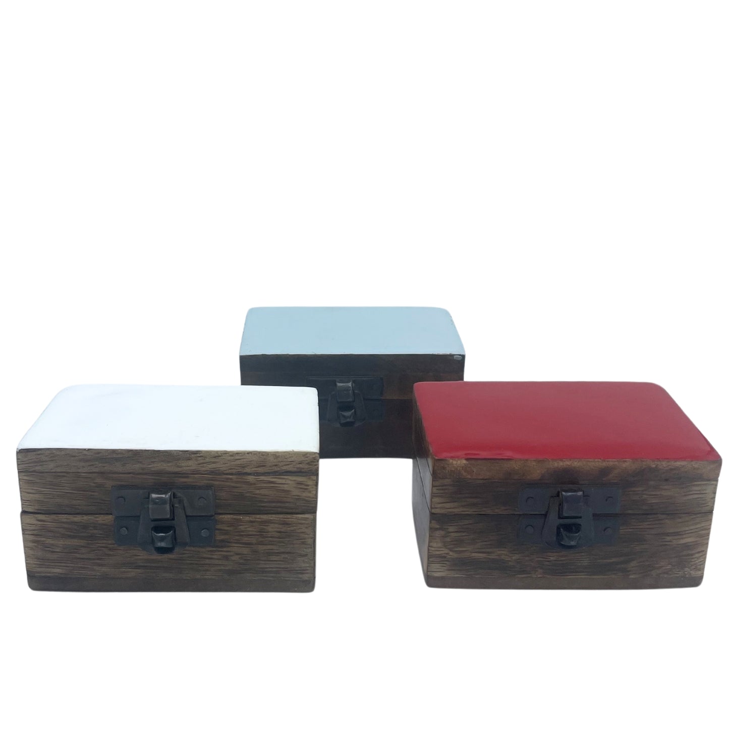 Pilulier en bois 9 x 5 x 4 cm - Couleurs unies en céramique - Assortiment