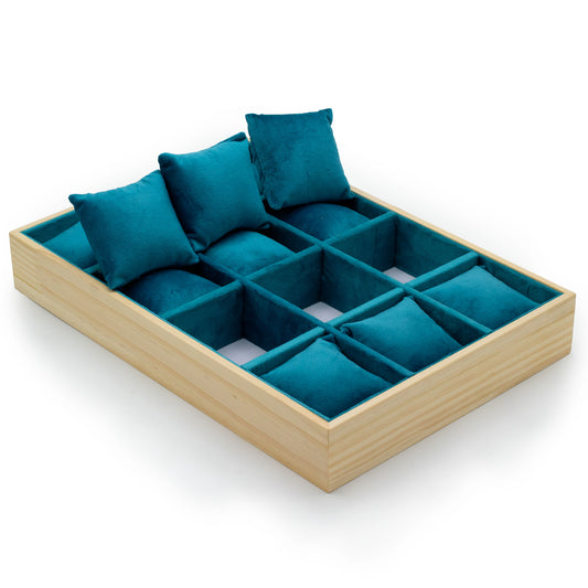 Plateau de présentation avec douze compartiments et coussins 35x24cm