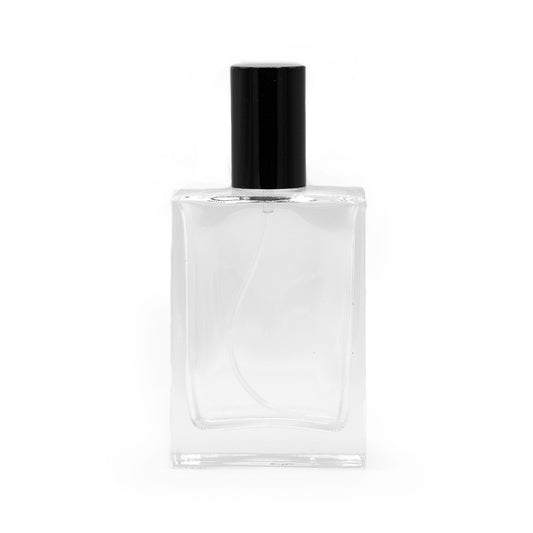 Flacon carré épais de 50 ml, spray et bouchon noirs