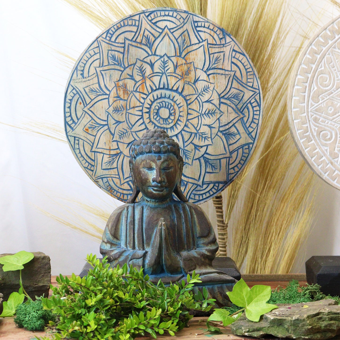 Buddha Feng Shui Set - Blumenmandala - Blau